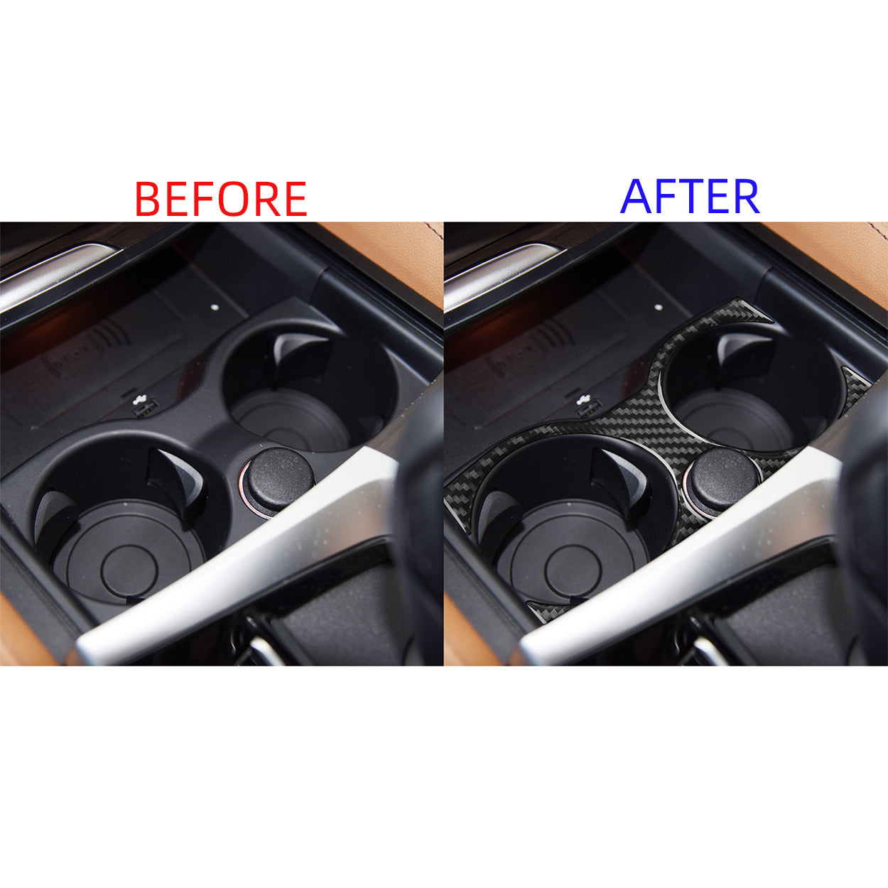 YDSSTORE  Real Carbon Fiber Center Console Cup Holder Decoration Decal | Premium Soft Carbon Fiber Interior Trim for BMW 5 Series G30 G38 530i 540i (2017-2023)-autoydsstore