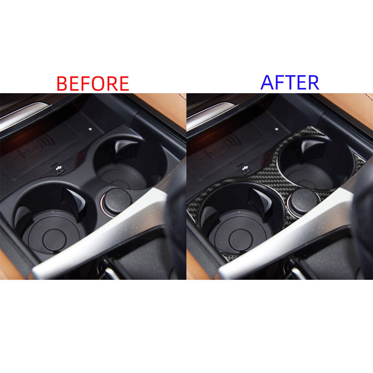 YDSSTORE  Real Carbon Fiber Center Console Cup Holder Decoration Decal | Premium Soft Carbon Fiber Interior Trim for BMW 5 Series G30 G38 530i 540i (2017-2023)-autoydsstore