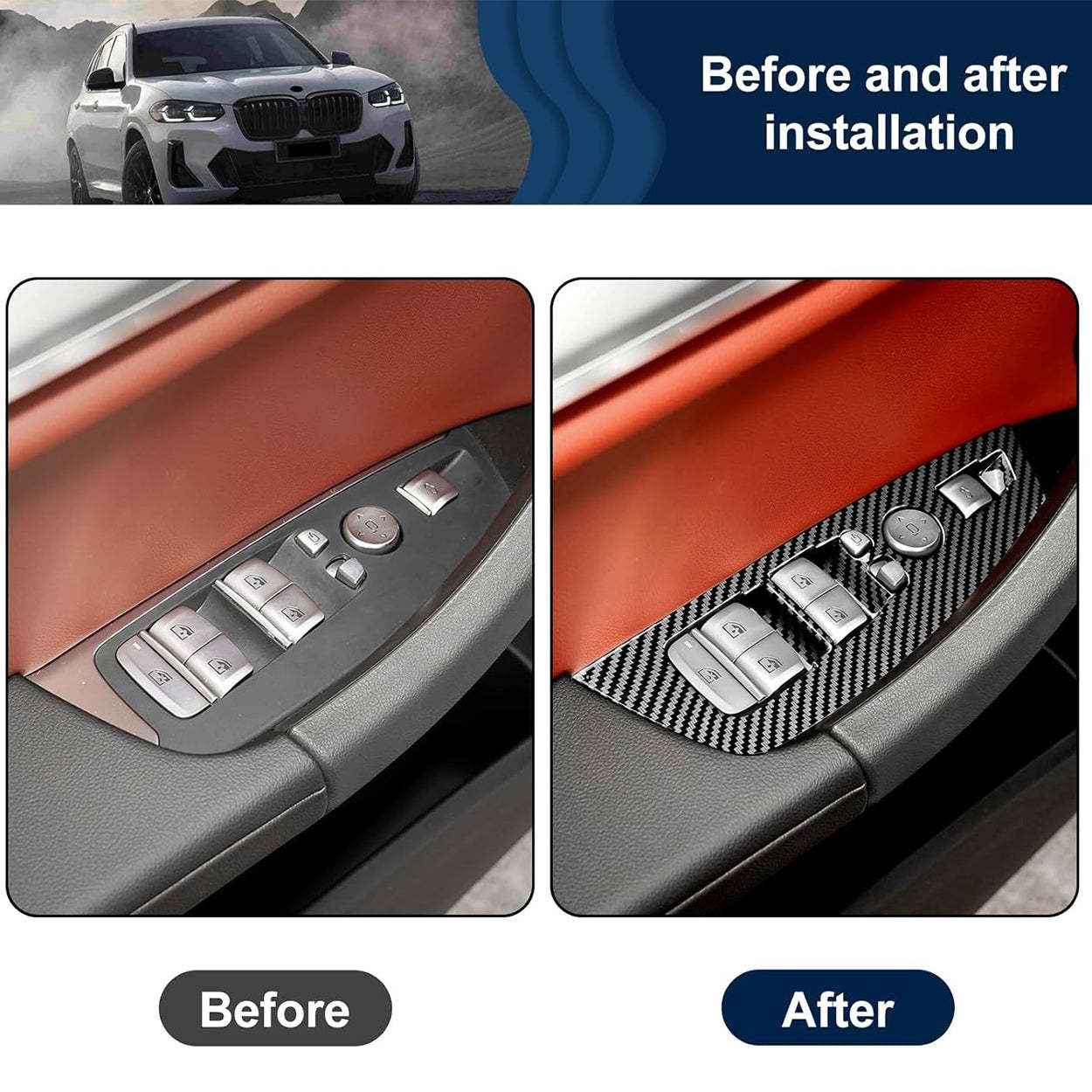 YDSSTORE  For BMW X3 X4 G01 G02 (2018-2023) Door Window Button Cover – ABS Plastic with Carbon Fiber. Matte Black. and Chrome Finish-autoydsstore