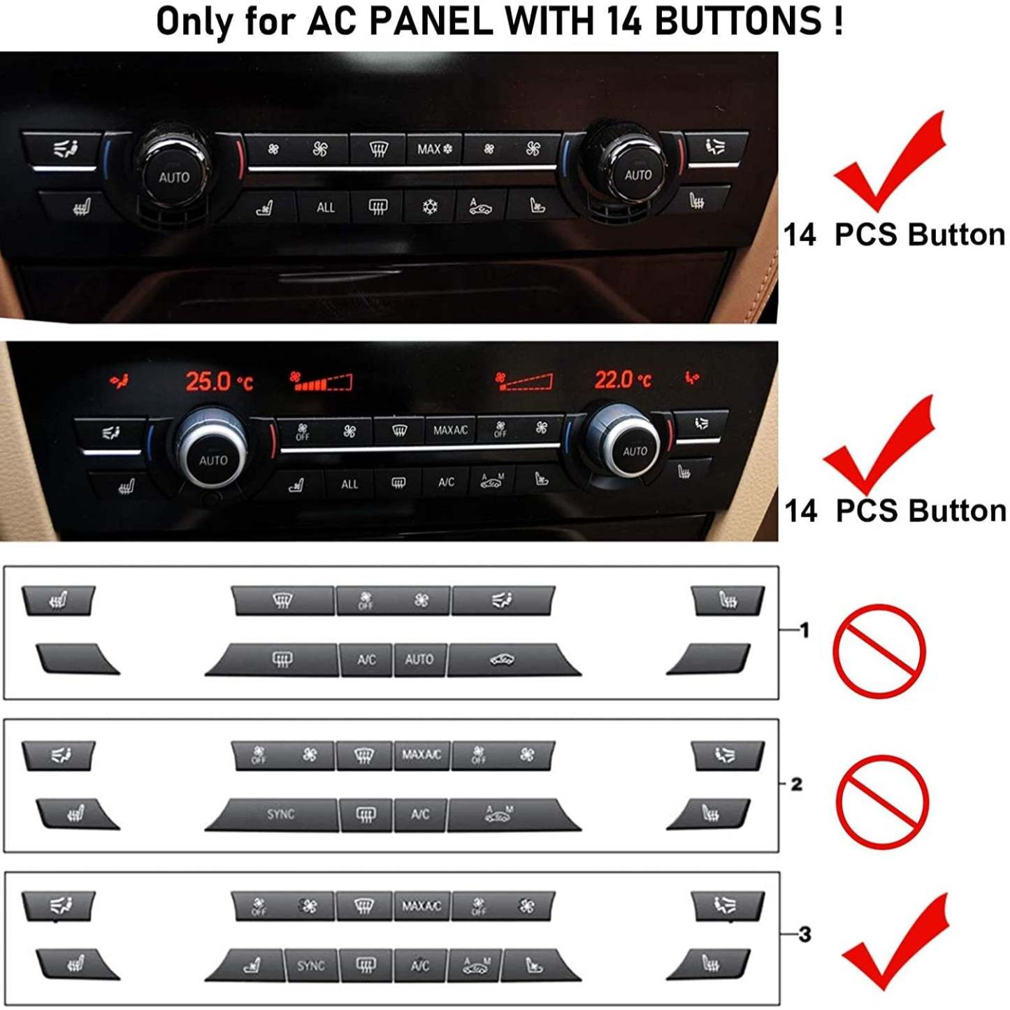 For BMW 5'/6'/7'/X5/X6 Climate Control Button Covers | For 14PCS Pattern | YDSSTORE