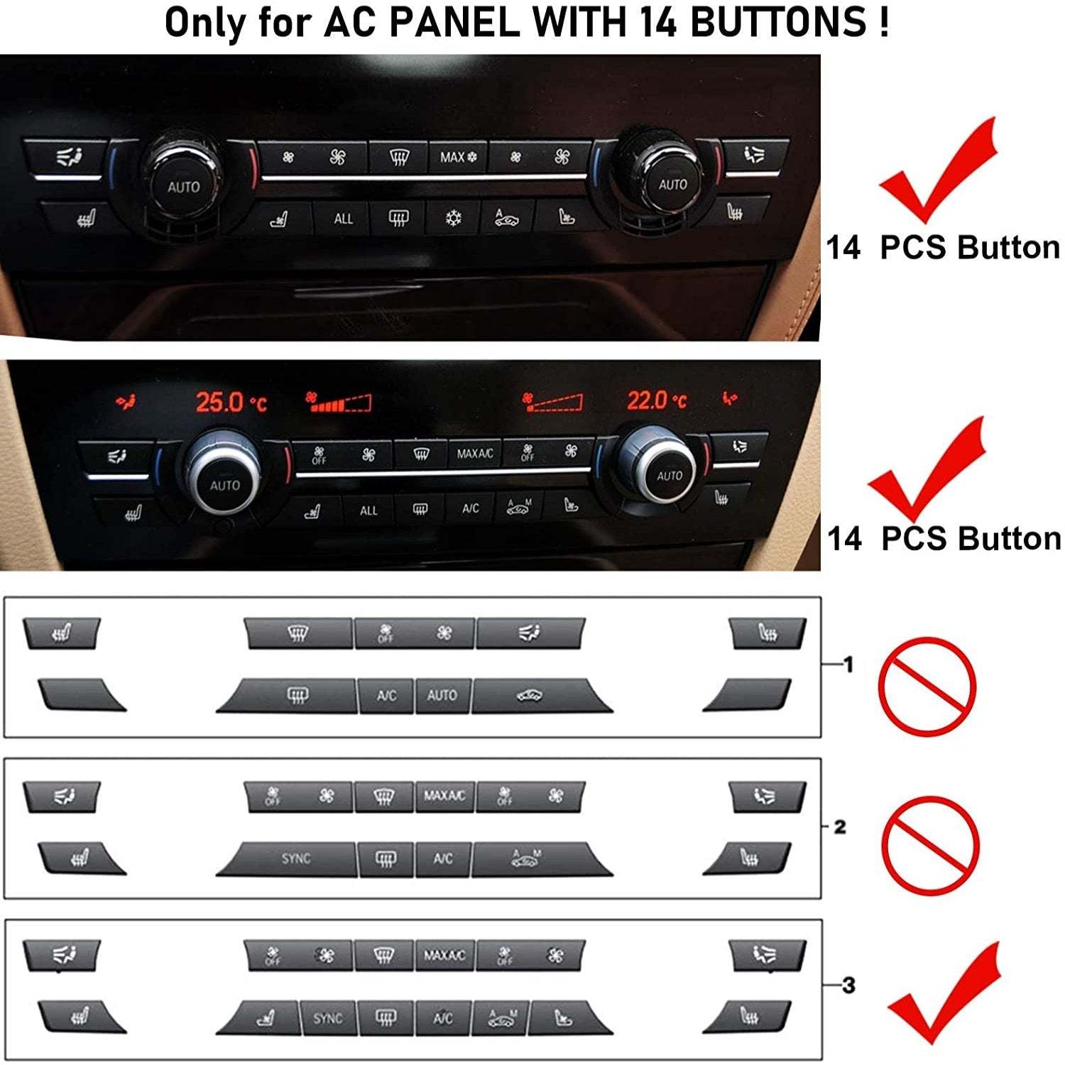 For BMW 5'/6'/7'/X5/X6 Climate Control Button Covers | For 14PCS Pattern | YDSSTORE