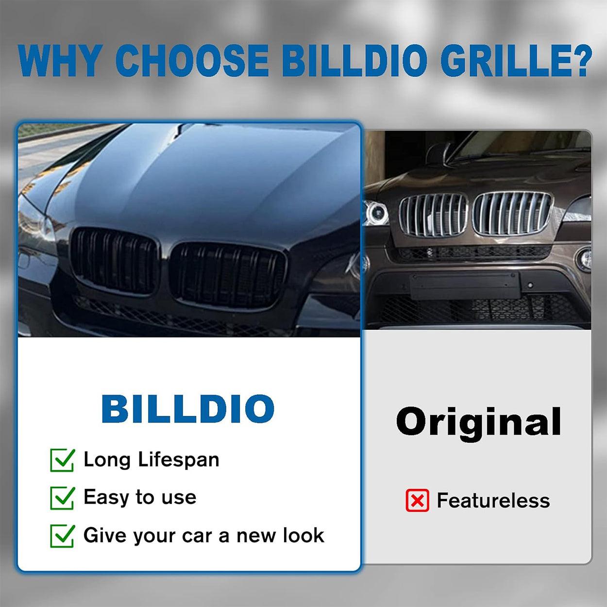 Front Bumper Kidney Grille Glossy Black for 2007-2014 BMW X5 E70 & X6 E71 (Dual Slat)