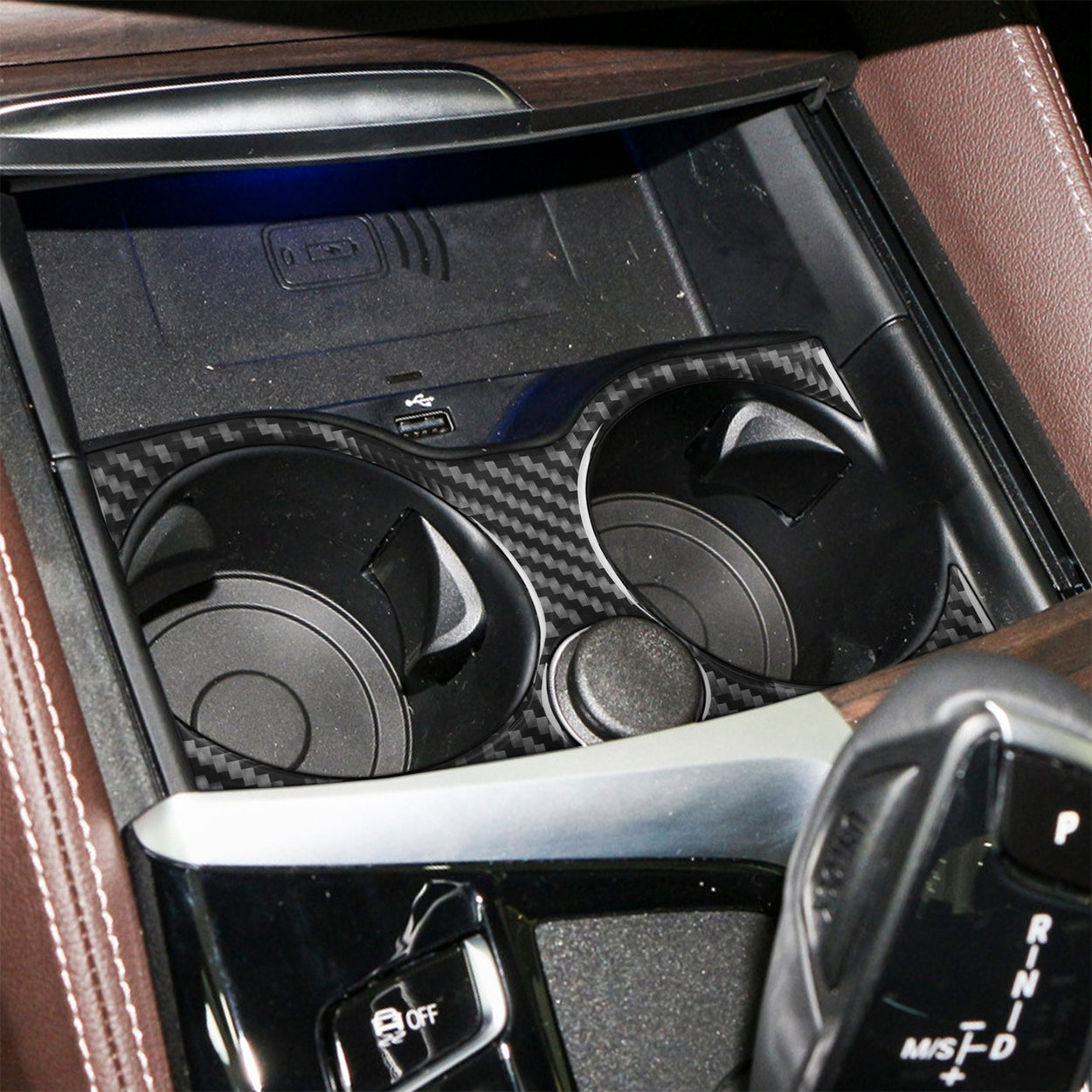 YDSSTORE  Real Carbon Fiber Center Console Cup Holder Decoration Decal | Premium Soft Carbon Fiber Interior Trim for BMW 5 Series G30 G38 530i 540i (2017-2023)-autoydsstore