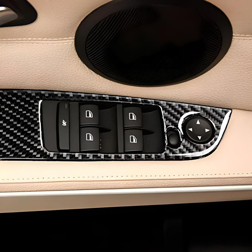 YDSSTORE Real Premium Carbon Fiber Car Window Lift Switch Panel Cover Interior Trim Compatible with BMW 3 Series E90 325i 328i 330i 335i 2006-2012 Accessories Black - 378mm Without Folding Button 4PCS-autoydsstore