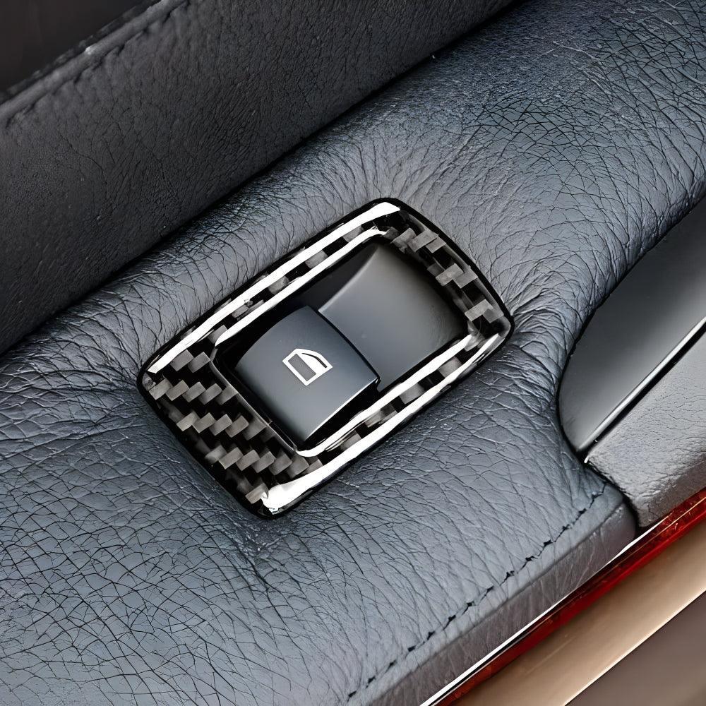 YDSSTORE Real Premium Carbon Fiber Car Window Lift Switch Panel Cover Sticker Interior Trim Compatible with BMW 3 Series E90 325i 330i 2006-2012 Accessories Black - 358mm with Folding Button 4PCS-autoydsstore