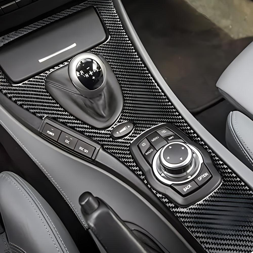 YDSSTORE  Real Premium Carbon Fiber Car Gear Shift Panel Cover Sticker Interior Console Trim Compatible with BMW M3 E92 2007 2008 2009 2010 2011 2012 2013 Accessories Black-autoydsstore