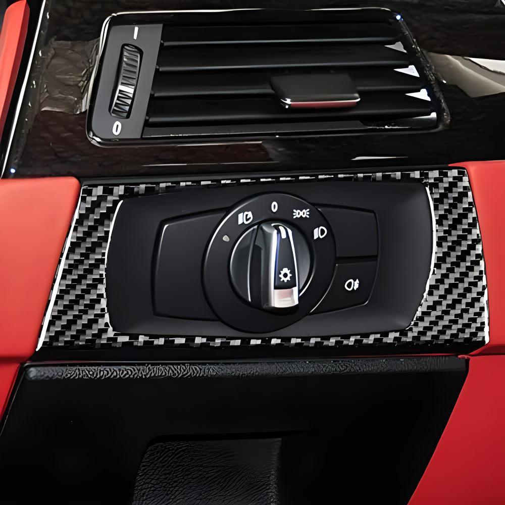 YDSSTORE Real Premium Carbon Fiber Car Headlight Switch Panel Frame Cover Sticker Interior Trim Compatible with BMW E92 M3 2007-2013 Accessories Black-autoydsstore