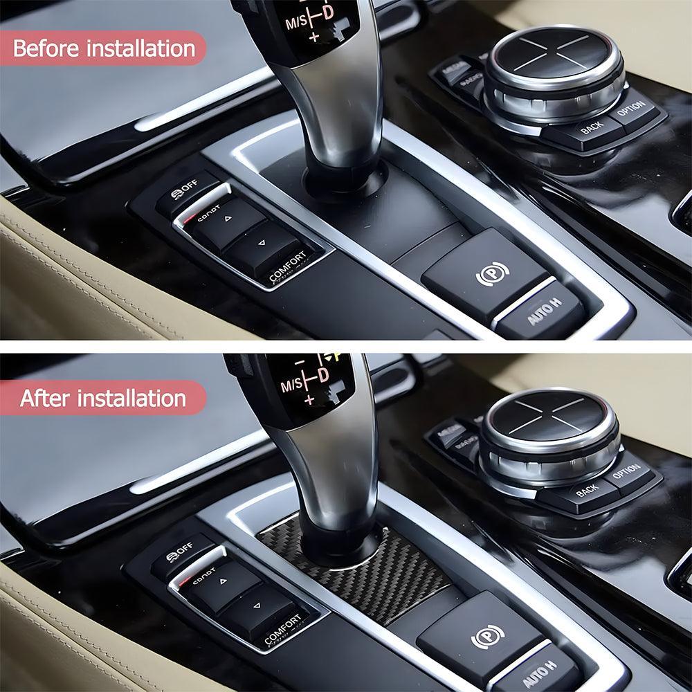 YDSSTORE  Compatible with Carbon Fiber Centre Consoles Gear Shifter Box Panel Cover Trim Interior for BMW 5 Series X3 F25 F10 F11 F18 5GT 520i 528i 530i 535i 2011-2017 (Black 1PCS)-autoydsstore