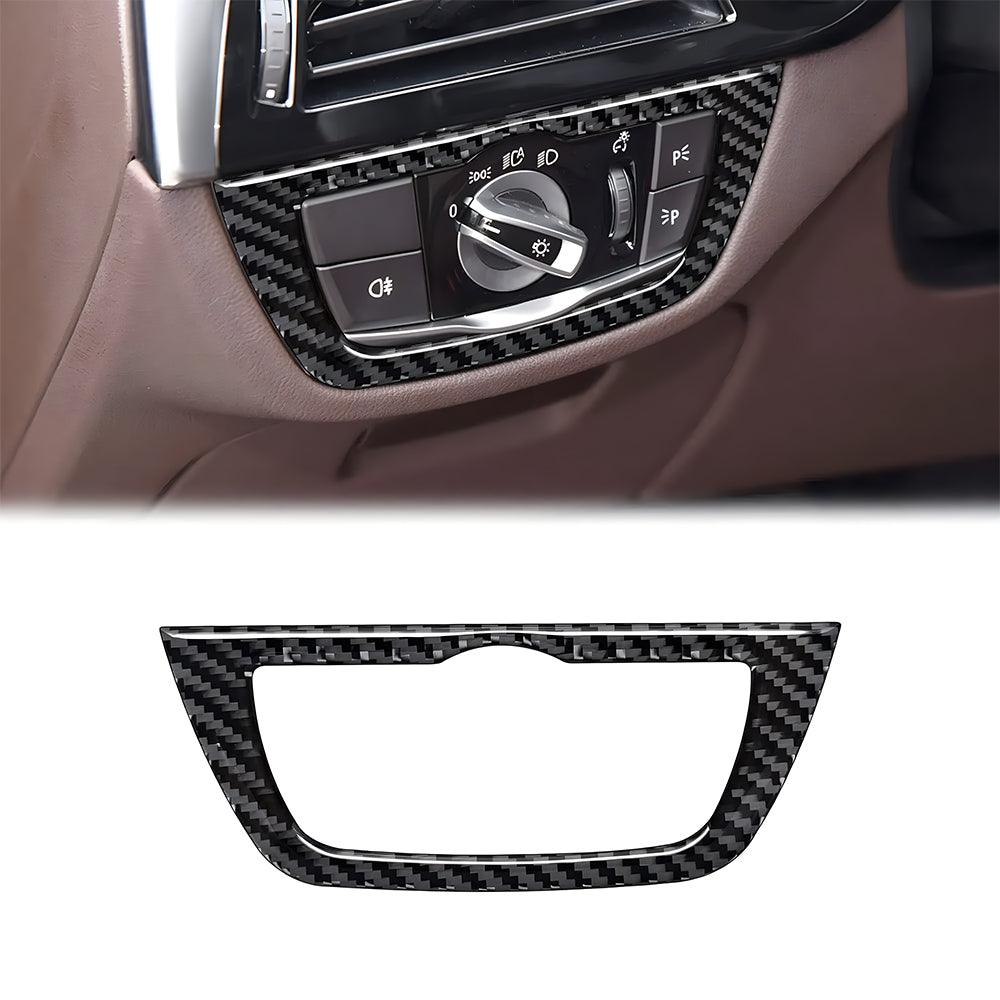 YDSSTORE  Compatible with Carbon Fiber Car Headlight Headlamp Switch Panel Cover Trim Sticker Interior Accessories for BMW 5 Series G30 G38 525i 530i 540i 2018 2019 2020 2021 Black 1PCS-autoydsstore