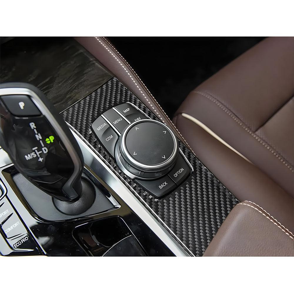 Compatible with Carbon Fiber Multimedia Knob Button Panel Cover Trim Sticker Interior Accessories for BMW 5 Series G30 G38 525i 530i 540i 2018 2019 2020 2021 Black 1PCS-autoydsstore