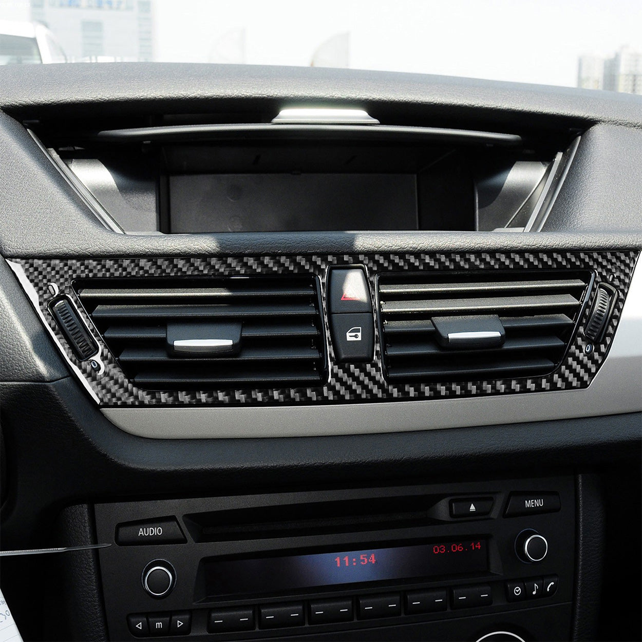 YDSSTORE Carbon Fiber  Car Dashboard Side Panel+Central AC Wind Outlet Vent Panel Decoration Sticker Set Compatible with BMW X1 E84 2013 2014 2015 Auto Interior Trim Accessories 3pcs-autoydsstore