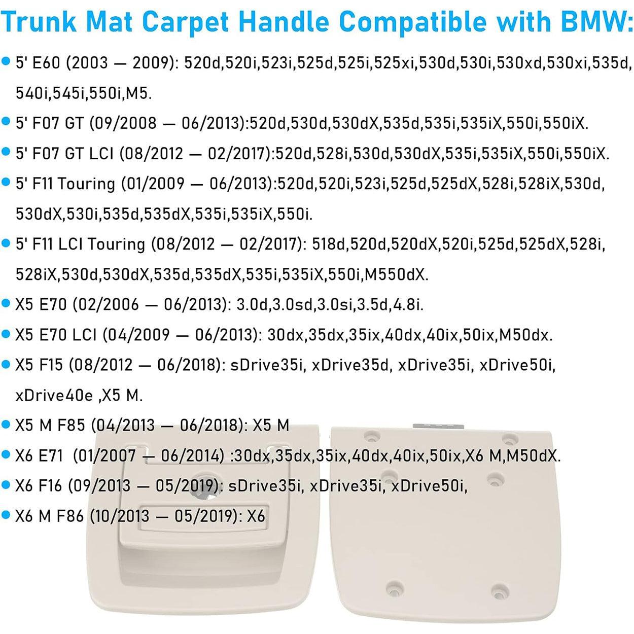 Compatible BMW Trunk Mat Carpet Handle for 5 Series E60/F07/F11 (2003-2016). X5 E70/F15 (2006-2018). X6 E71/F16 (2007-2019) – Rear Floor Carpet Handle Replacement (No Locking Function)-autoydsstore