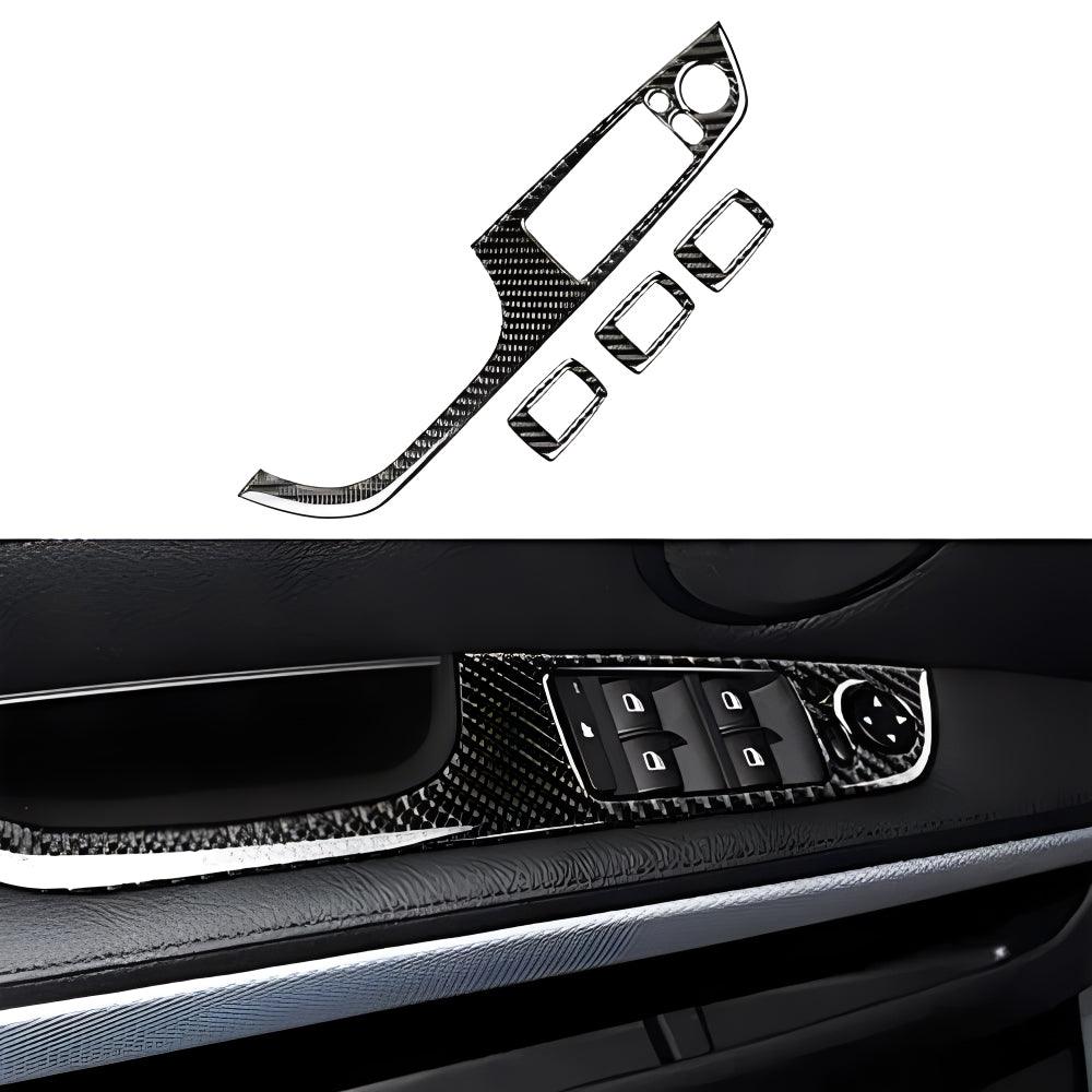 YDSSTORE Real Premium Carbon Fiber Car Window Lift Switch Panel Cover Sticker Interior Trim Compatible with BMW E90 325i 328i 330i 335i 2006-2012 Accessories Black - 378mm with Folding Button 4PCS-autoydsstore