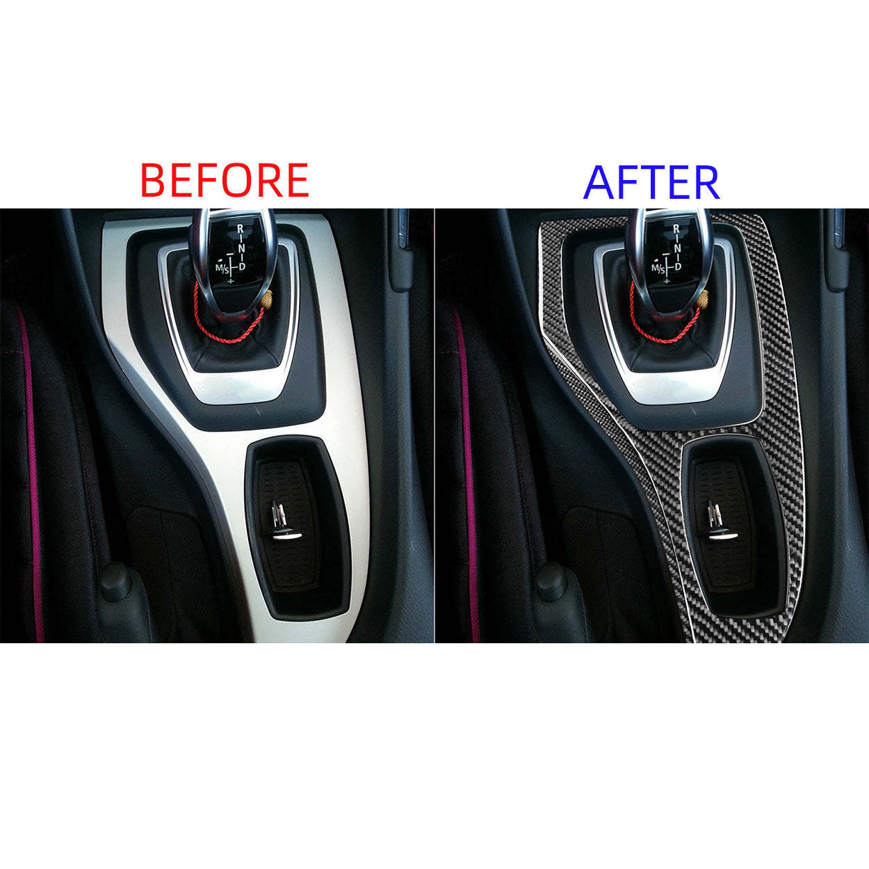 YDSSTORE Carbon Fiber  Center Console Shift Panel Gear Transmission Cover Decoration Sticker Set (3pcs) | Premium Interior Trim for BMW X1 E84 (2013-2015)-autoydsstore