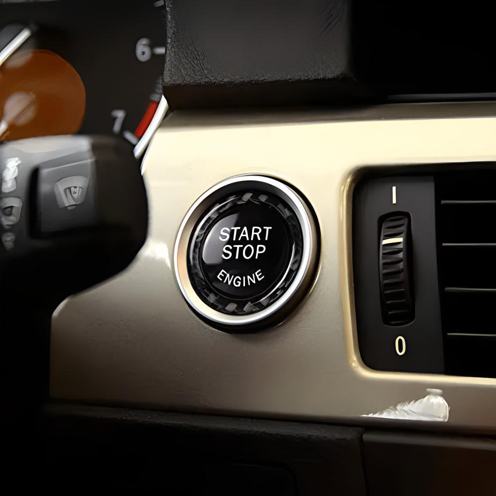 YDSSTORE  Real Premium Carbon Fiber Car Engine Start Stop Ignition Button Key Ring Cover Interior Trim Compatible with BMW 3 Series E90 E92 E93 328i 335i 2009 2010 2011 2012 2012 Accessories Black-autoydsstore