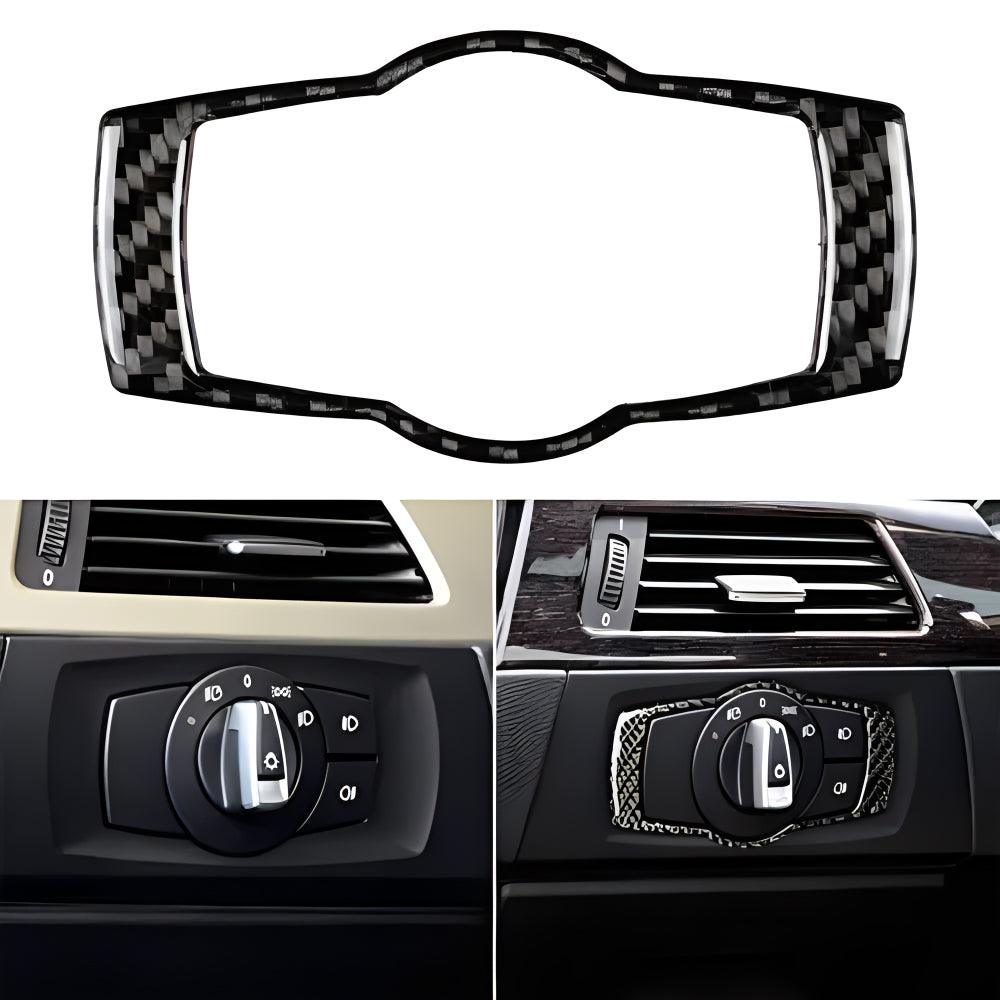 YDSSTORE Real Premium Carbon Fiber Car Headlight Switch Frame Cover Sticker Interior Trim Compatible with BMW E90 E92 E93 325i 328i 330i 335i 2006 2007 2008 2009 2010 2011 2012 Accessories Black - A-autoydsstore