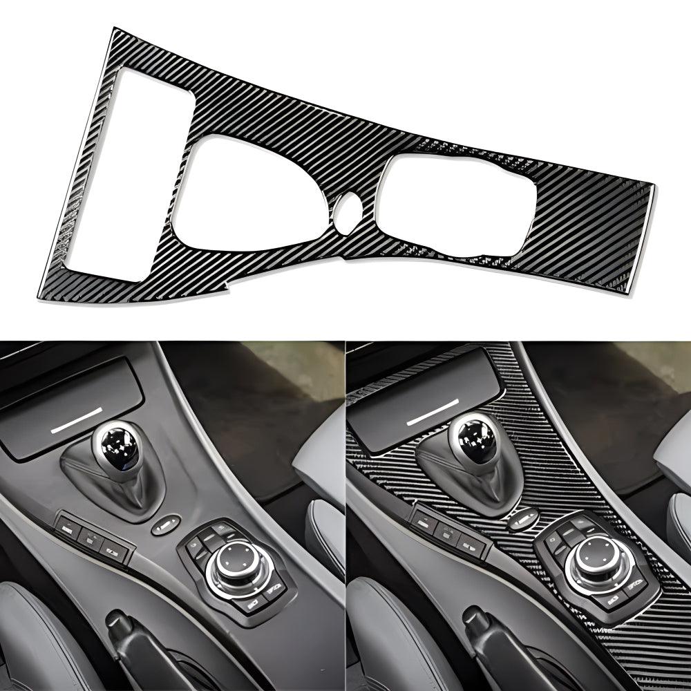 YDSSTORE  Real Premium Carbon Fiber Car Gear Shift Panel Cover Sticker Interior Console Trim Compatible with BMW M3 E92 2007 2008 2009 2010 2011 2012 2013 Accessories Black-autoydsstore