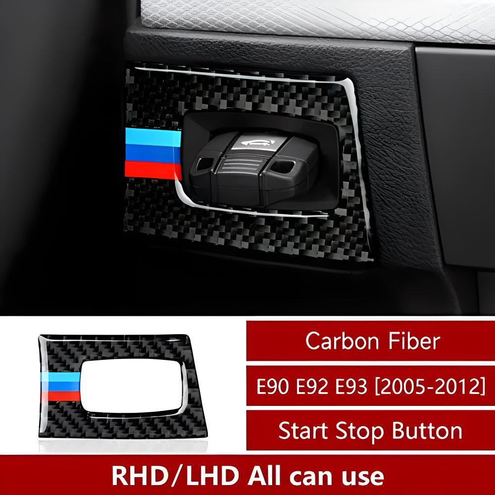 Car Key Engine Start Stop Push Start Button Frame Trim Cover Carbon Fiber Sticker Decal fits for BMW E90 E92 E93 2006 2007 2008 2009 2010 2011 Accessories-autoydsstore