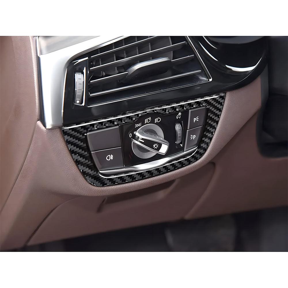 YDSSTORE  Compatible with Carbon Fiber Car Headlight Headlamp Switch Panel Cover Trim Sticker Interior Accessories for BMW 5 Series G30 G38 525i 530i 540i 2018 2019 2020 2021 Black 1PCS-autoydsstore