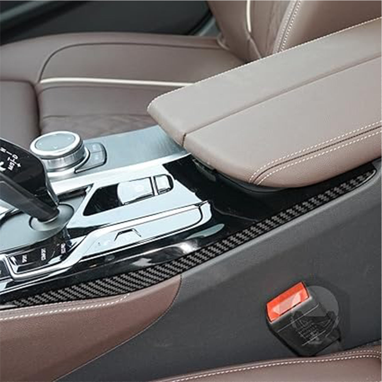 YDSSTORE Real Soft Carbon Fiber Center Console Gear Shift Decoration Strips (2pcs) | Premium Sticker for BMW 5 Series G30 G38 530i 540i (2017-2023) | Easy Installation-autoydsstore