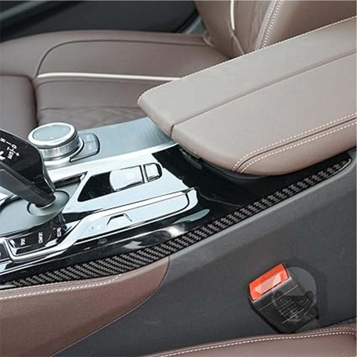 YDSSTORE Real Soft Carbon Fiber Center Console Gear Shift Decoration Strips (2pcs) | Premium Sticker for BMW 5 Series G30 G38 530i 540i (2017-2023) | Easy Installation-autoydsstore