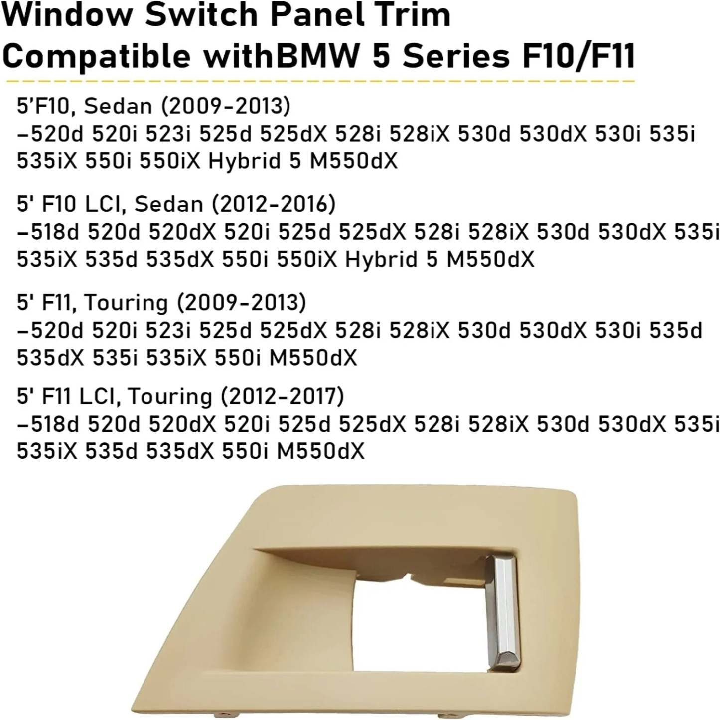 Upgraded For BMW 5 Series F10/F11 Window Switch Covers | Right | YDSSTORE