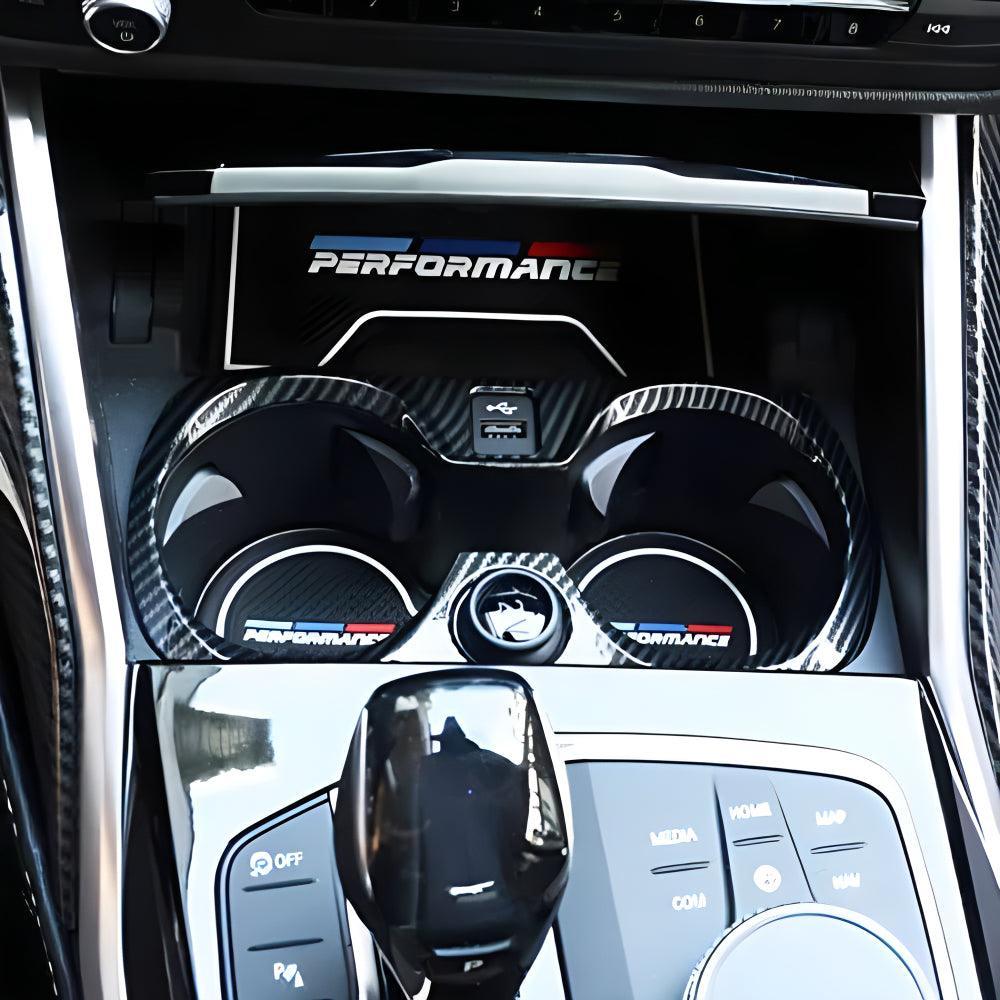 YDSSTORE Carbon Fiber Style ABS Chrome Car Central Control Cup Holder Frame Cover Trim for BMW 3 Series G20 G28 325li 2019 2020-autoydsstore