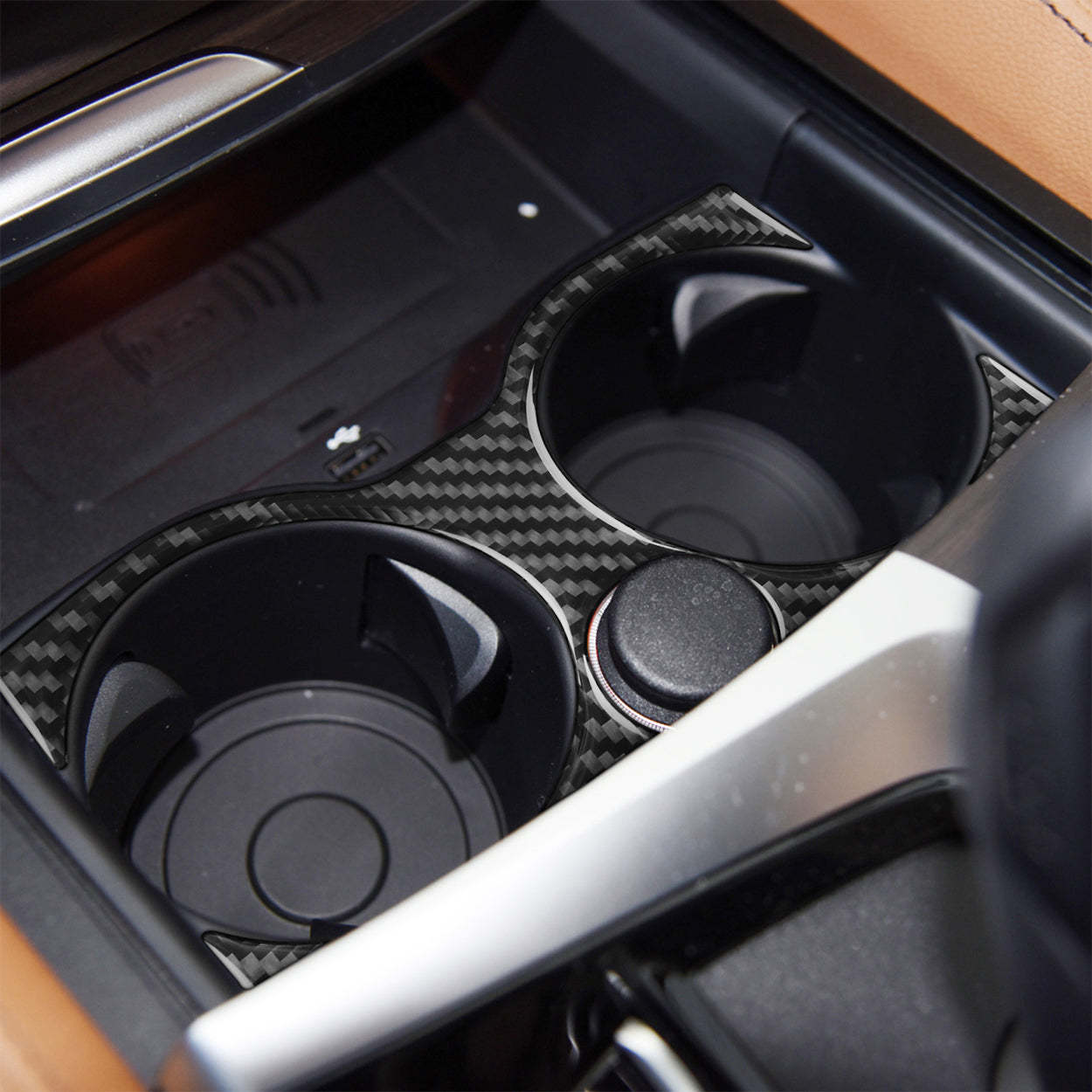 YDSSTORE  Real Carbon Fiber Center Console Cup Holder Decoration Decal | Premium Soft Carbon Fiber Interior Trim for BMW 5 Series G30 G38 530i 540i (2017-2023)-autoydsstore