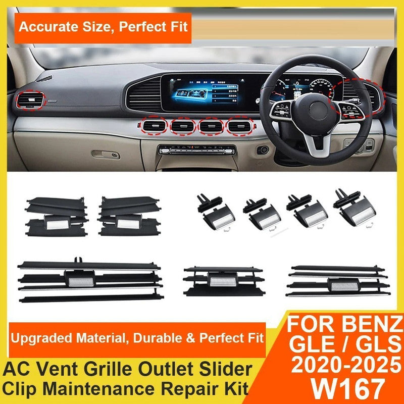 Car Craft Compatible With Mercedes Benz Gle Gls W167 2019-2025 Car Dashboard Ac Vent Grille Outlet Clip Slider Trim Repair Kit 1678301500-1-a Left A 2 Silver Strip CC-7274