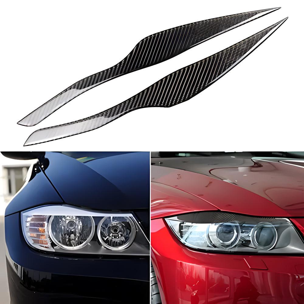 YDSSTORE  Real Premium Carbon Fiber Car Headlight Eyebrow Cover Headlamp Eyelid Trim Compatible with BMW 3 Series E90 2006-2008 Exterior Accessories Black-autoydsstore