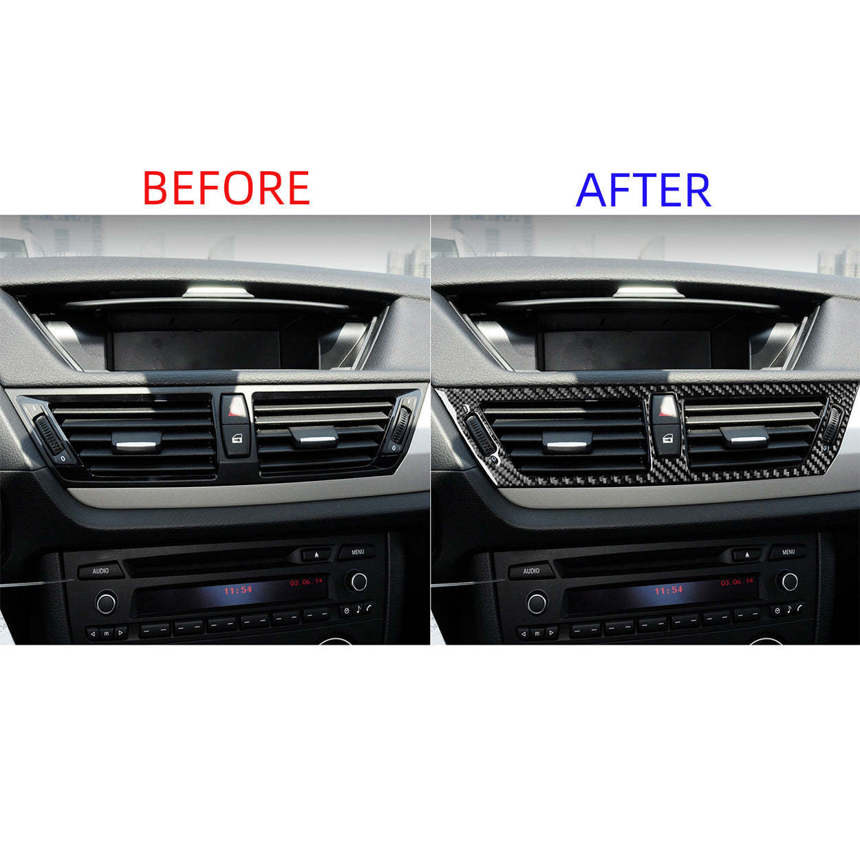 YDSSTORE Carbon Fiber  Car Dashboard Side Panel+Central AC Wind Outlet Vent Panel Decoration Sticker Set Compatible with BMW X1 E84 2013 2014 2015 Auto Interior Trim Accessories 3pcs-autoydsstore