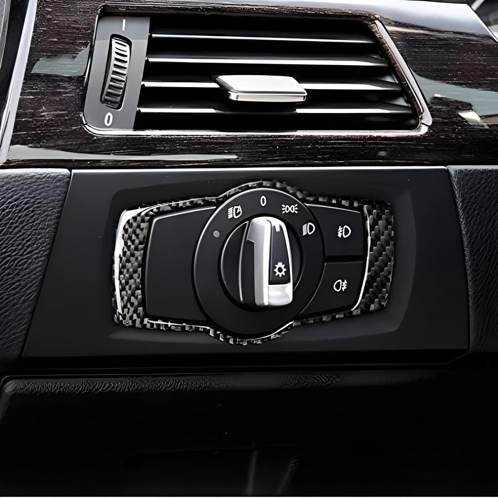 YDSSTORE Real Premium Carbon Fiber Car Headlight Switch Frame Cover Sticker Interior Trim Compatible with BMW E90 E92 E93 325i 328i 330i 335i 2006 2007 2008 2009 2010 2011 2012 Accessories Black - A-autoydsstore