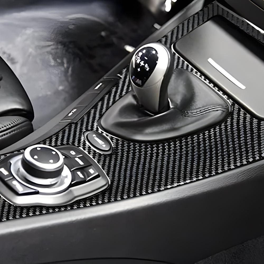 YDSSTORE  Real Premium Carbon Fiber Car Gear Shift Panel Cover Sticker Interior Console Trim Compatible with BMW M3 E92 2007 2008 2009 2010 2011 2012 2013 Accessories Black-autoydsstore