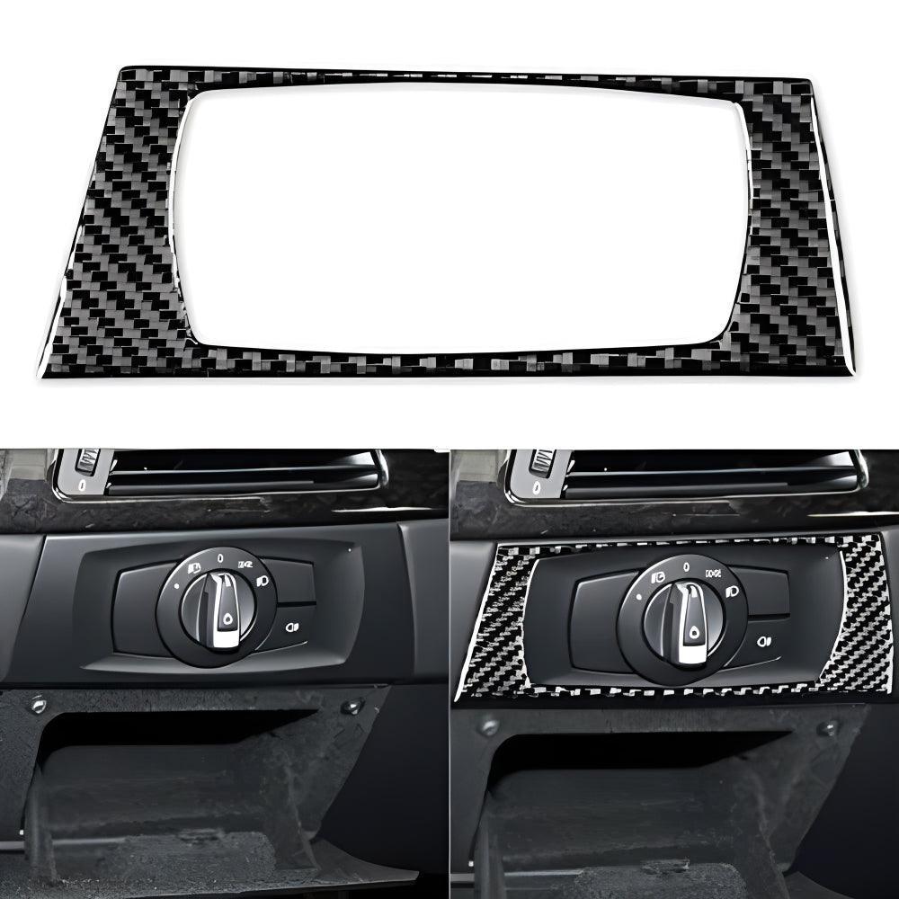 YDSSTORE Real Premium Carbon Fiber Car Headlight Switch Panel Frame Cover Sticker Interior Trim Compatible with BMW E92 M3 2007-2013 Accessories Black-autoydsstore