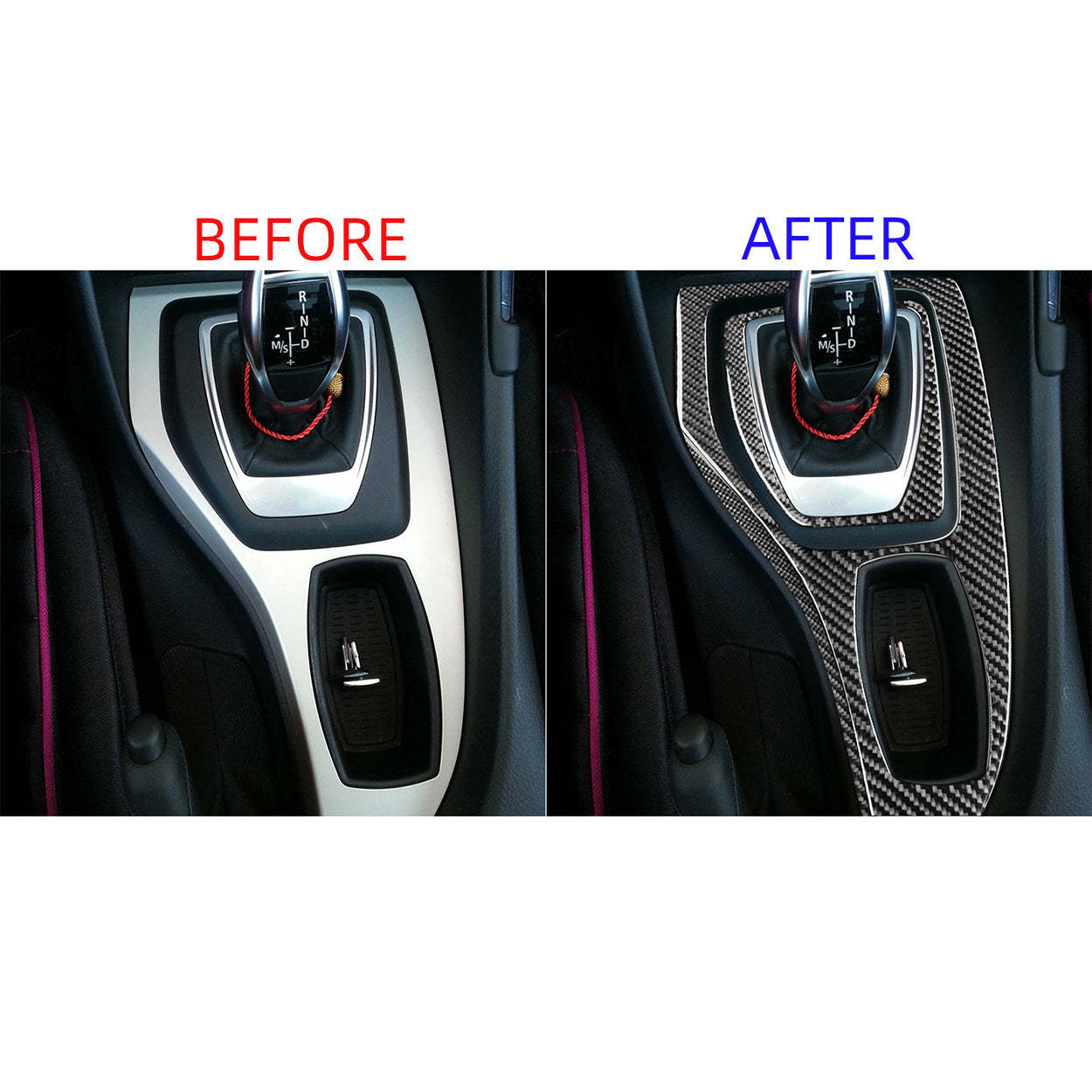 YDSSTORE Carbon Fiber  Center Console Shift Panel Gear Transmission Cover Decoration Sticker Set (3pcs) | Premium Interior Trim for BMW X1 E84 (2013-2015)-autoydsstore