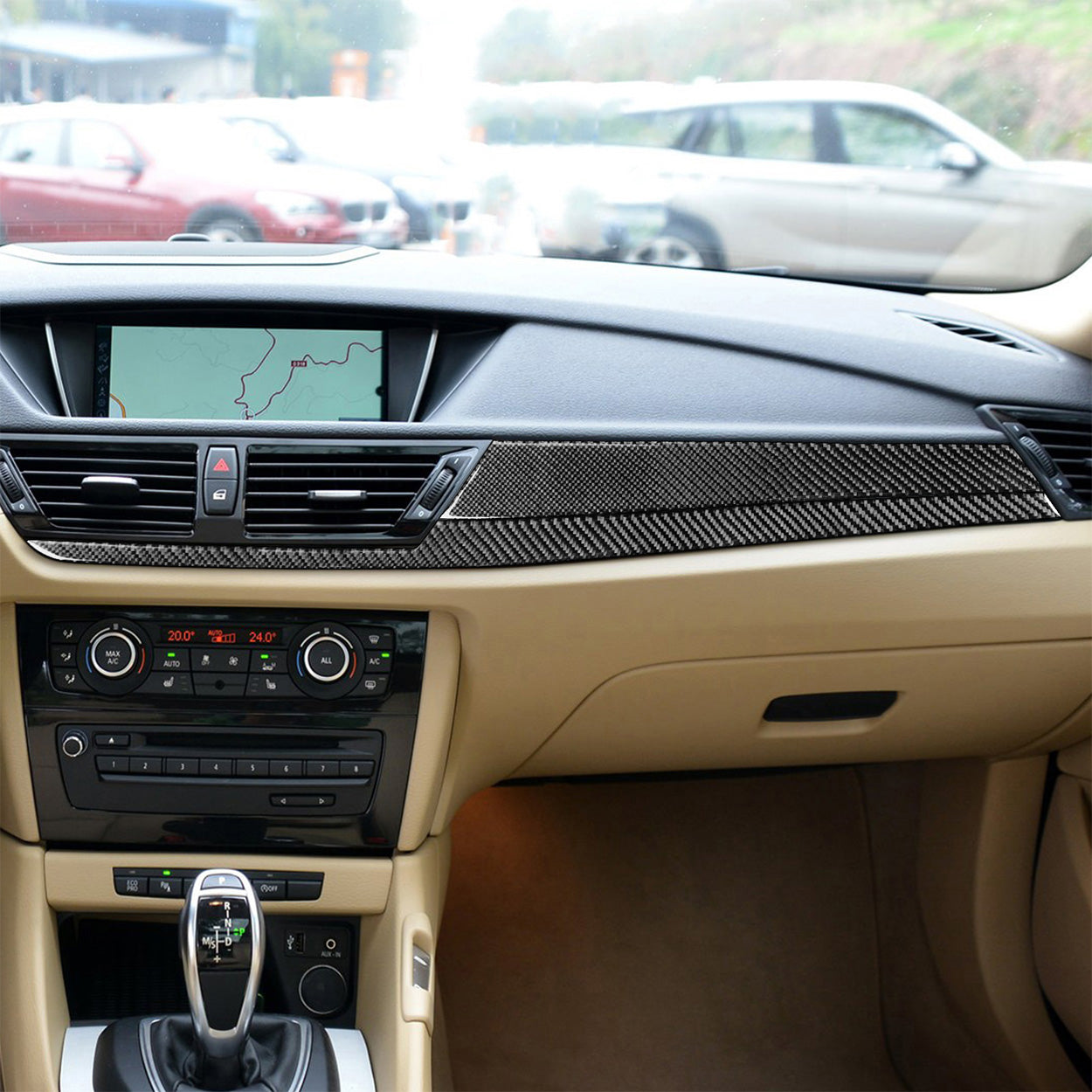 YDSSTORE Carbon Fiber  Car Co-Pilot Dashboard Panel Anti-Scratch Strip Cover Decoration Sticker Compatible with BMW X1 E84 2013 2014 2015 Auto Interior Trim Accessories 2pcs-autoydsstore