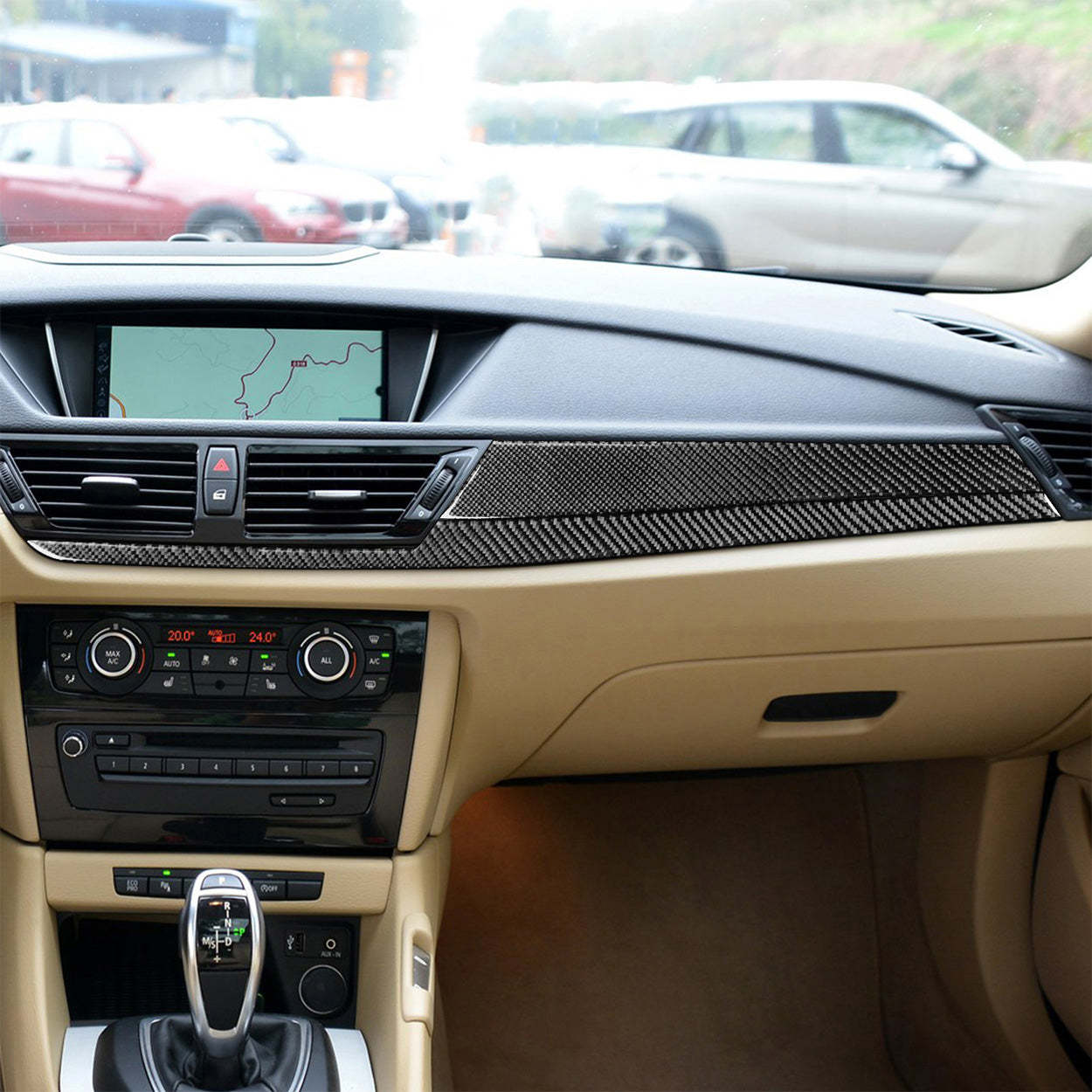 YDSSTORE Carbon Fiber  Car Co-Pilot Dashboard Panel Anti-Scratch Strip Cover Decoration Sticker Compatible with BMW X1 E84 2013 2014 2015 Auto Interior Trim Accessories 2pcs-autoydsstore