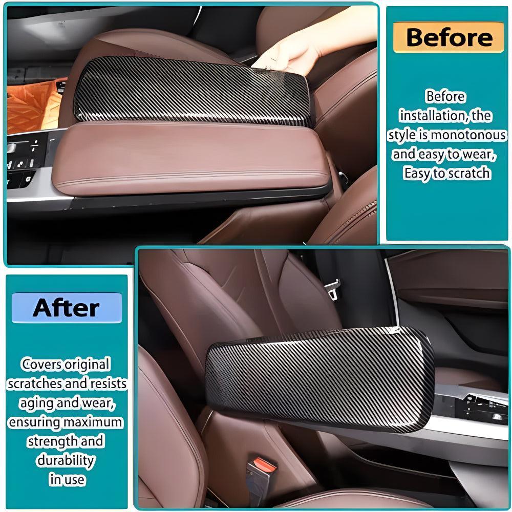 Center Console Protector Pad Automobile Waterproof Armrest Box Cover Compatible with BMW X1 U11 2023-2024 Car Armrest Box Panel Protect Trim Interior AccessoriesABS .Carbon Fiber Pattern-autoydsstore