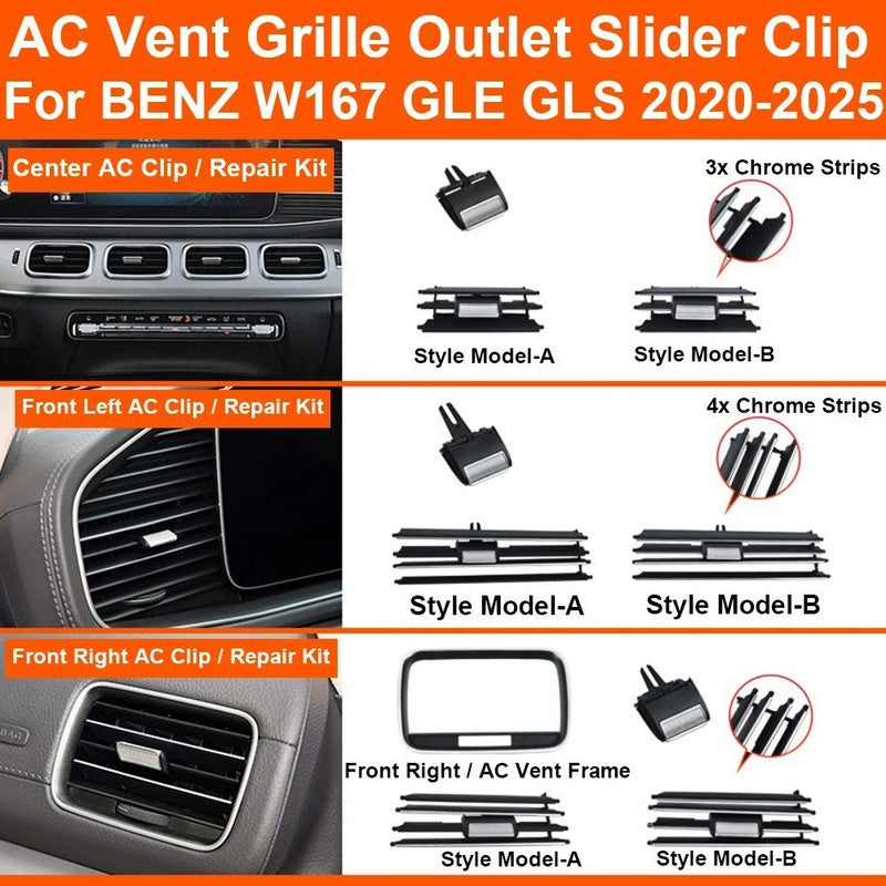Car Craft Compatible With Mercedes Benz Gle Gls W167 2019-2025 Car Dashboard Ac Vent Grille Outlet Clip Slider Trim Repair Kit 1678301500-1-a Left A 2 Silver Strip CC-7274