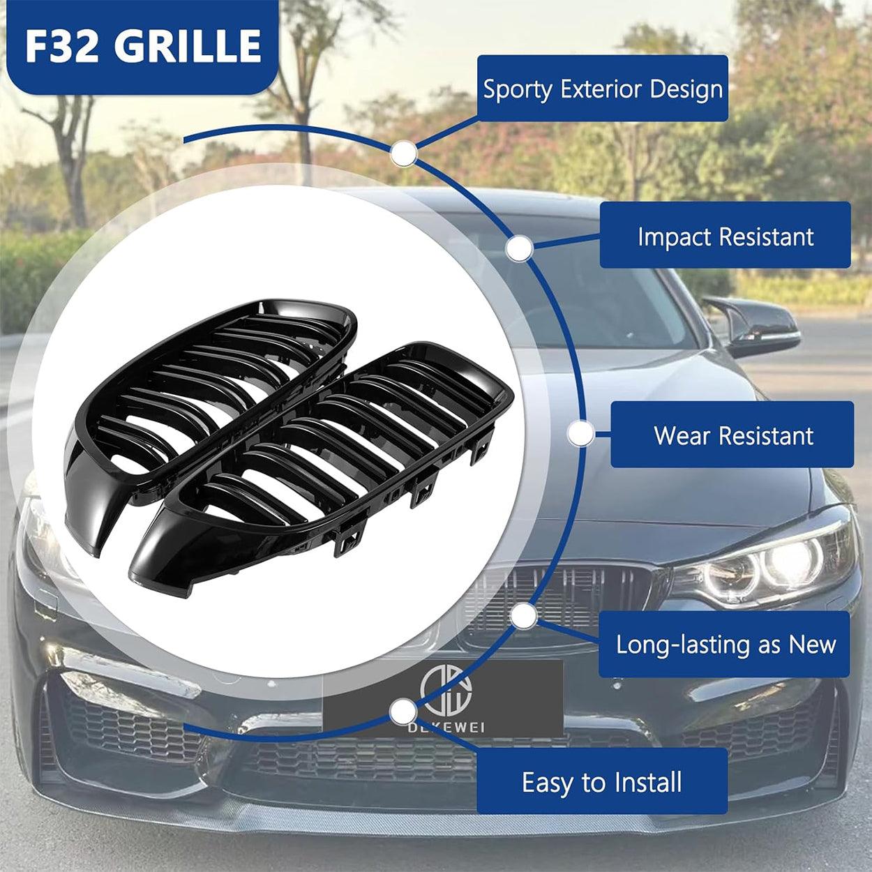F32 Front Kidney Grille Grill for BMW 4 Series F32 F33 F36 (2014-2019) M3 F80 M4 F82 (2015-2019) - Gloss Black (2pcs)-autoydsstore