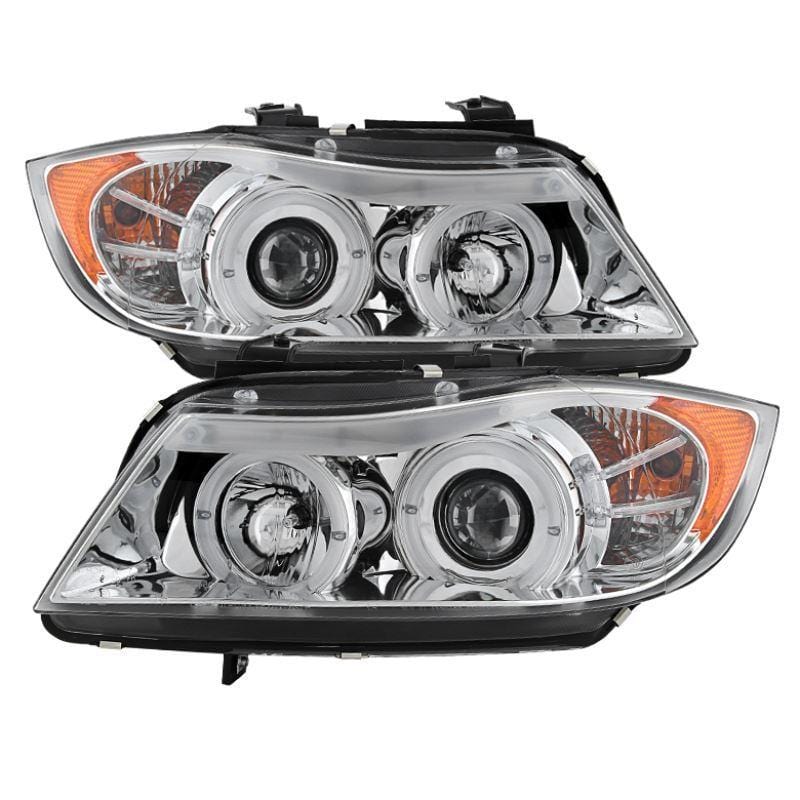 BMW E90 3-Series 06-08 4DR Projector Headlights - Amber Reflector - Chrome