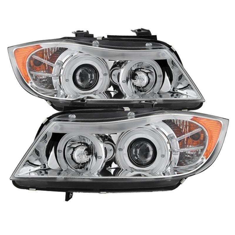 BMW E90 3-Series 06-08 4DR Projector Headlights - Amber Reflector - Chrome