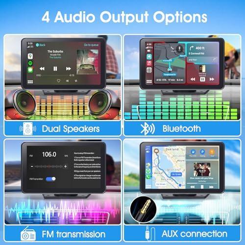 Portable Wireless Carplay Car Stereo. 7 HD Touchscreen for Car with Apple CarPlay & Android Auto with Mirror Link/Backup Camera/Siri/Bluetooth/Navigation/AUX for All Vehicles-autoydsstore