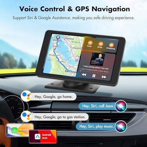 Portable Wireless Carplay Car Stereo. 7 HD Touchscreen for Car with Apple CarPlay & Android Auto with Mirror Link/Backup Camera/Siri/Bluetooth/Navigation/AUX for All Vehicles-autoydsstore