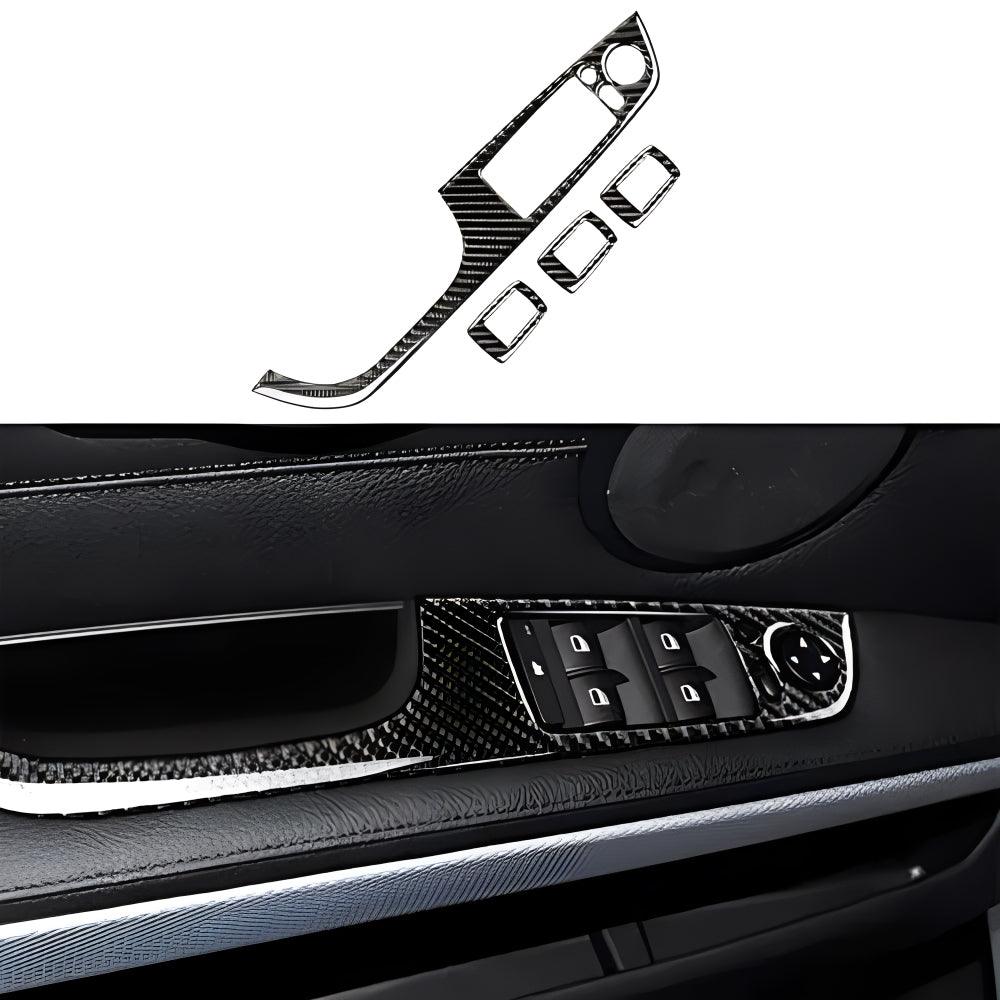 YDSSTORE Real Premium Carbon Fiber Car Window Lift Switch Panel Cover Sticker Interior Trim Compatible with BMW 3 Series E90 325i 330i 2006-2012 Accessories Black - 358mm with Folding Button 4PCS-autoydsstore