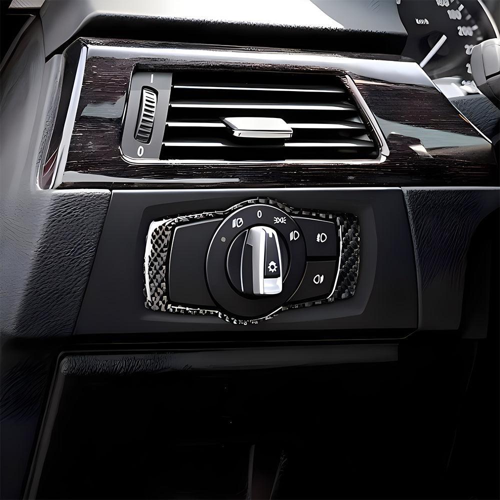 YDSSTORE Real Premium Carbon Fiber Car Headlight Switch Frame Cover Sticker Interior Trim Compatible with BMW E90 E92 E93 325i 328i 330i 335i 2006 2007 2008 2009 2010 2011 2012 Accessories Black - A-autoydsstore