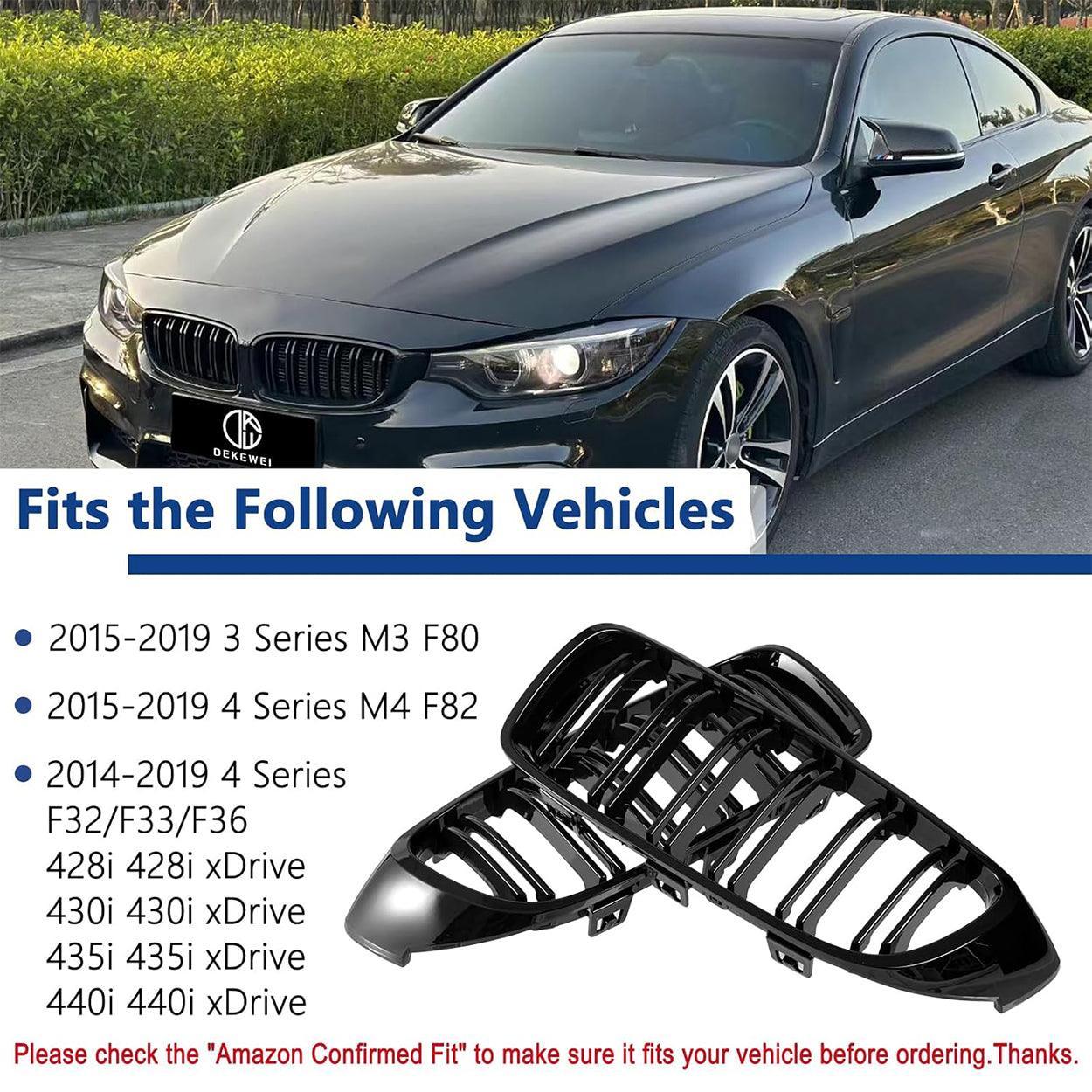 F32 Front Kidney Grille Grill for BMW 4 Series F32 F33 F36 (2014-2019) M3 F80 M4 F82 (2015-2019) - Gloss Black (2pcs)-autoydsstore
