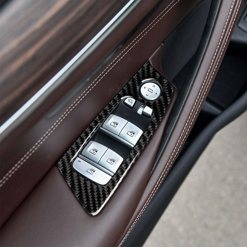 YDSSTORE Real Quality Soft Carbon Fiber Door Glass Lifting Control Panel Window Power Switch 4pcs Cover Interior Premium Sticker Accessories Compatible with BMW 5 Series G30 G38 530i 540i 2017-2023 Black-autoydsstore