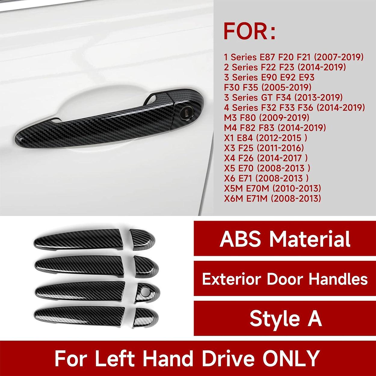 4PCS Car Door Handles Cover Sticker Carbon Style ABS Decal Trim Exterior Accessories fit for BMW E90 E92 E93 F30 F34 3GT F32 F33 F36 E84 E70 E71 F25 F26-autoydsstore