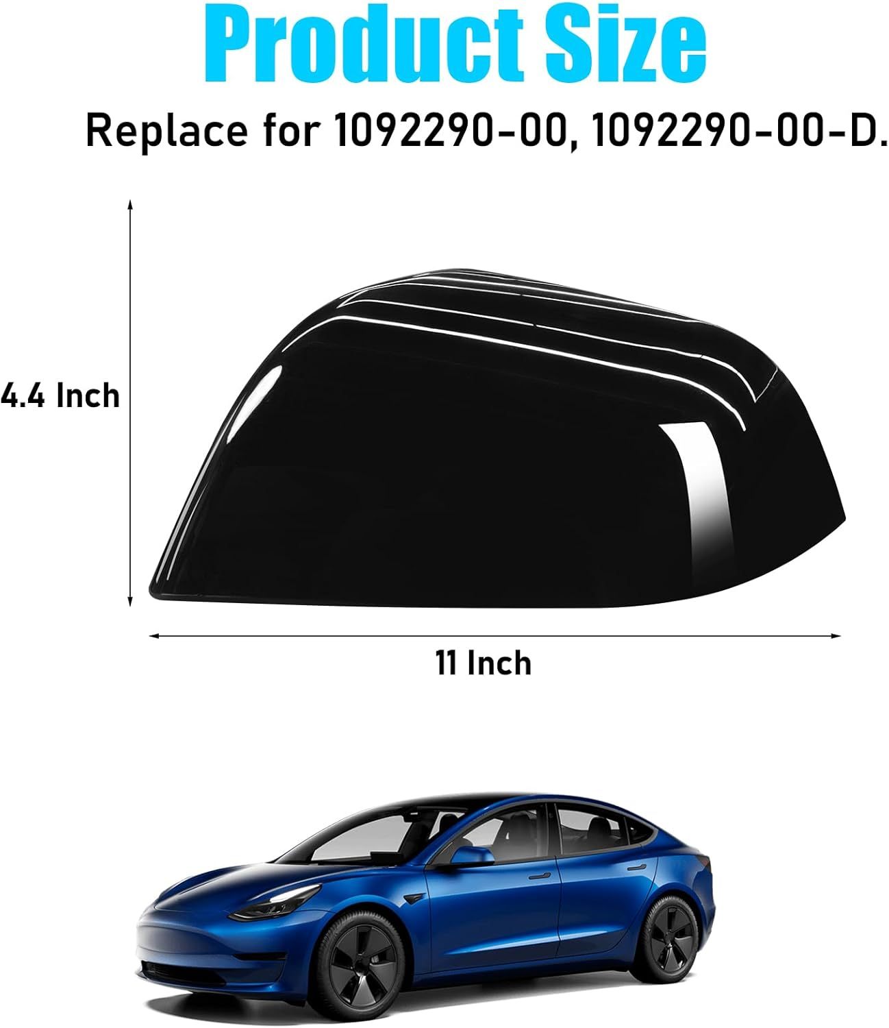 Tesla Model 3 Side Mirror Cover Replacement (2017-2023) - Black | YDSSTORE